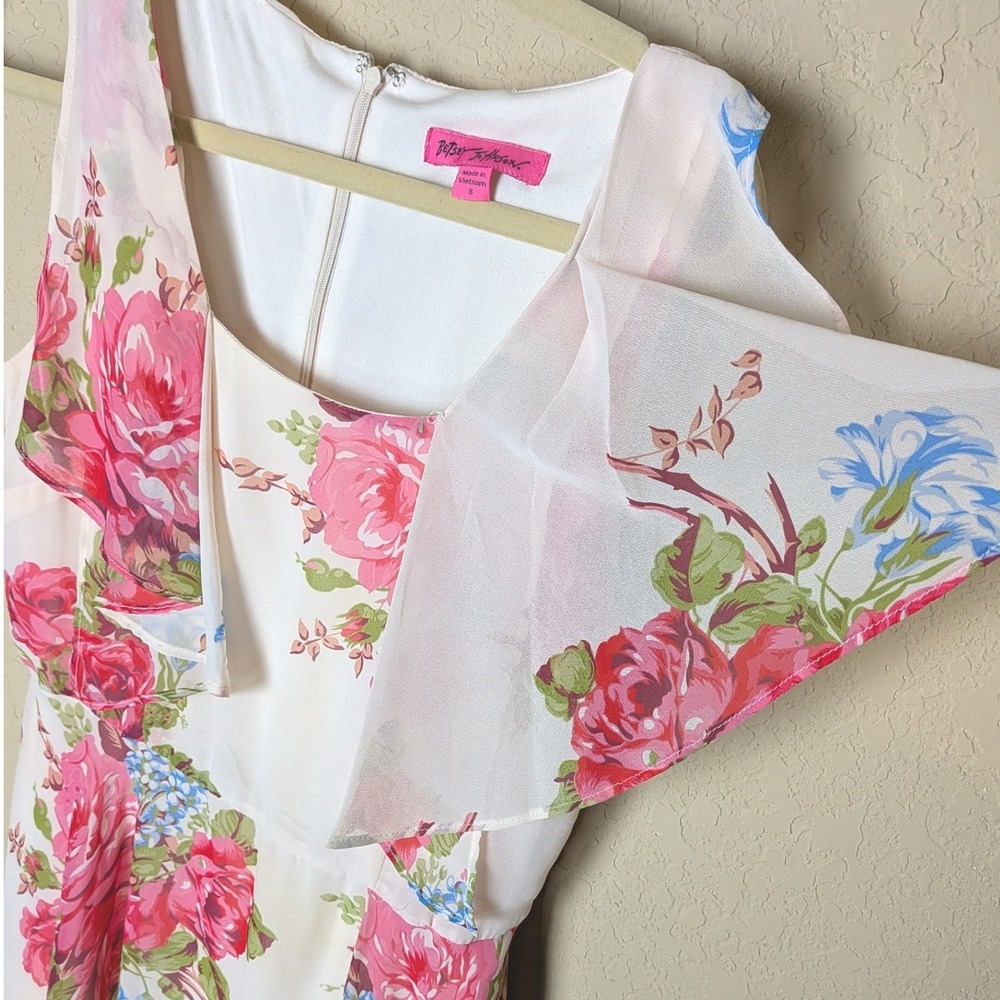 Betsey Johnson Women's Size 8 Floral Dress White Pink Handkerchief Hem Cocktail - Picture 5 of 9